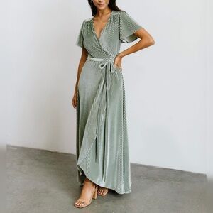 Baltic Born Andi Ribbed Velvet Wrap Dress Sage Green S NWT